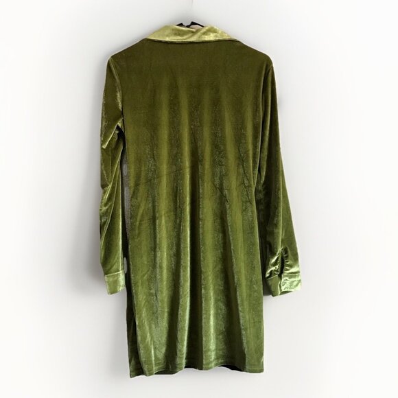 Green Velvet Ruched Button Down Mini Dress Size Medium - Picture 2 of 6